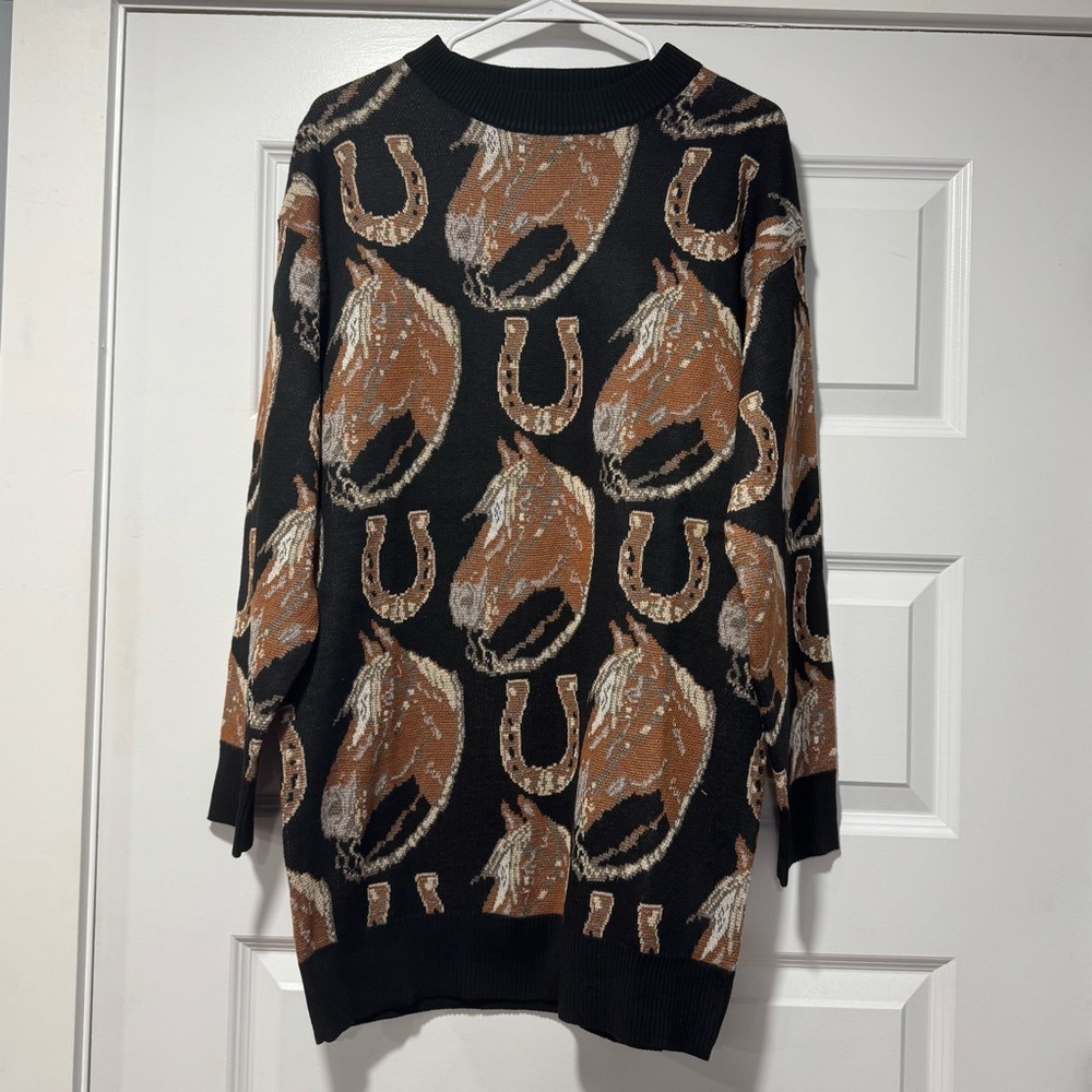 Western Patterned Oversized Mini Sweater Dress NWT - image 1